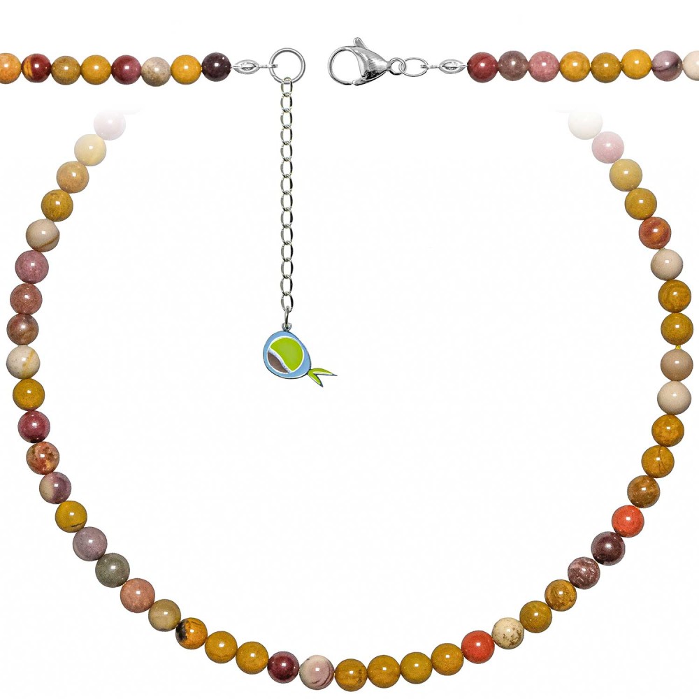 Collier en jaspe mokaite perles rondes 6 mm sautoir femme long 90 cm