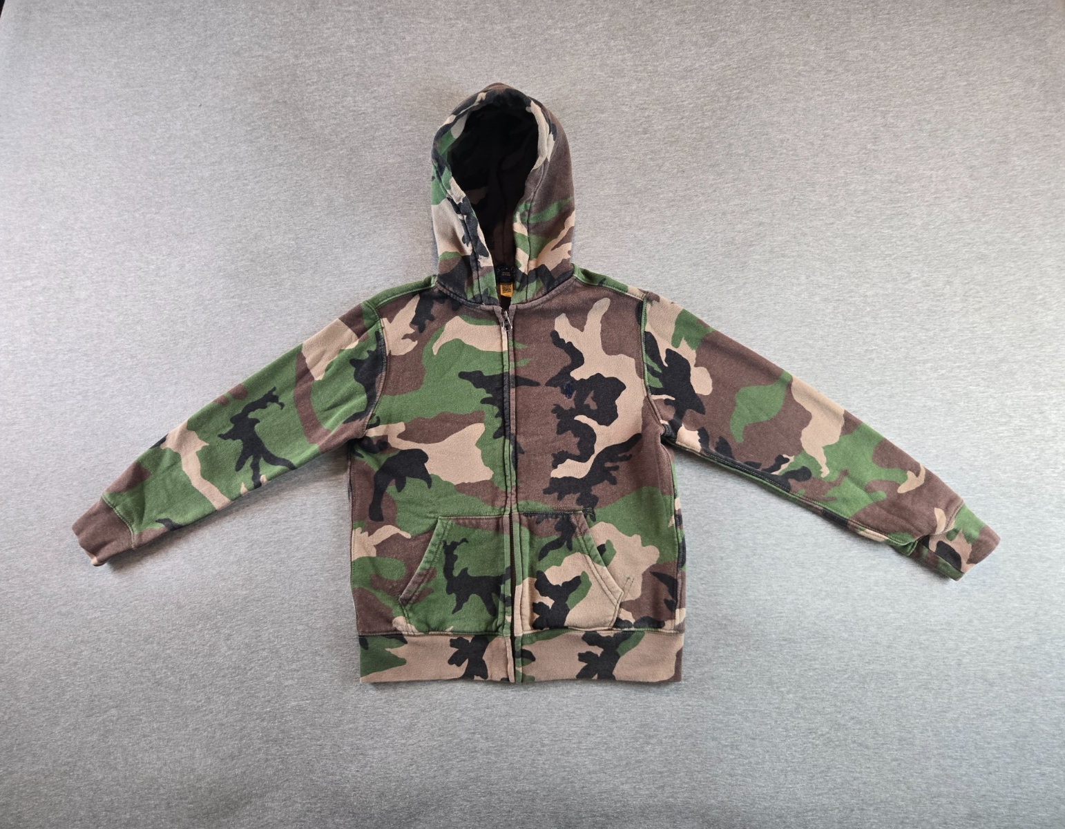 Polo Ralph Lauren felpa con cappuccio ragazzo media 10 12 verde mimetico full zip pony felpa