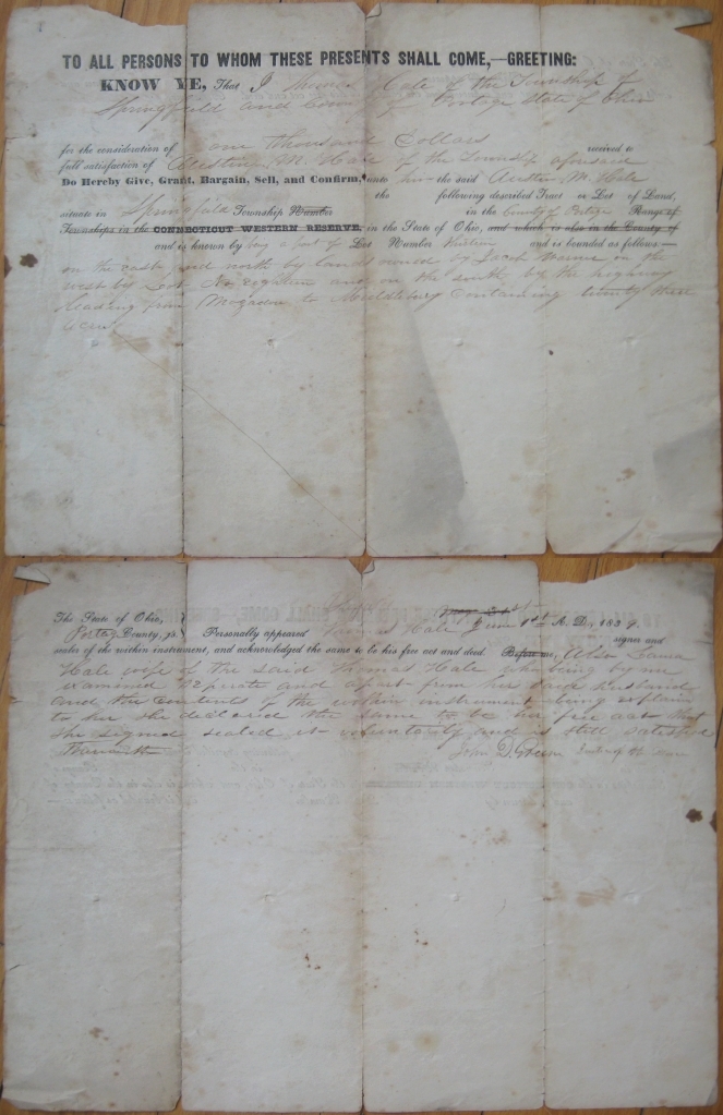 1839 Real Estate Deed SpringfieldPortage County, Ohio eBay