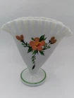 Vintage Milkglass Handpainted Fluted Crimped Edge Vase Floral Vine
