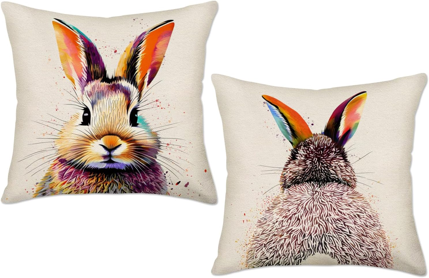 Cute Rabbit Bunny Back 24x24 Inch Pillow Cover for Easter Decor