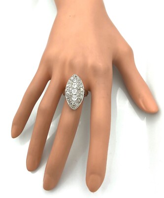 Bague Or Blanc 18 Carats Forme Marquise Avec Diamants (~2 Carats) - Occasion - Poids 8,00 G