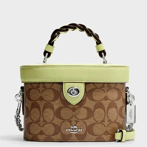 Coach KAY CJ613 Tracolla Sig Tela e Pelle Liscia Nuova con etichette in CACHI LIME PALLIDO