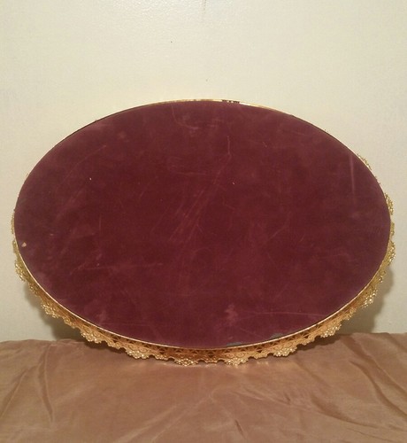Oval 17" Mirrored Vanity Tray Brass Openwork Scrolls,Latticework & Cornucopias - Picture 8 of 10