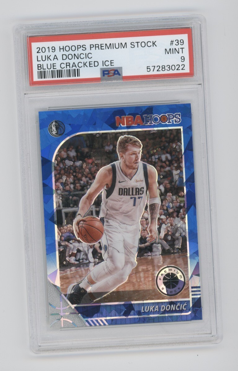 2019-20 NBA Hoops Luka Doncic Card Premium Stock Blue Cracked Ice #39 PSA 9