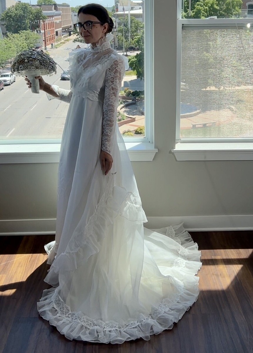 1970s wedding dress Vintage 70s Long Sleeved Boheme Bridal Dress – Call Me The Breeze main image 1