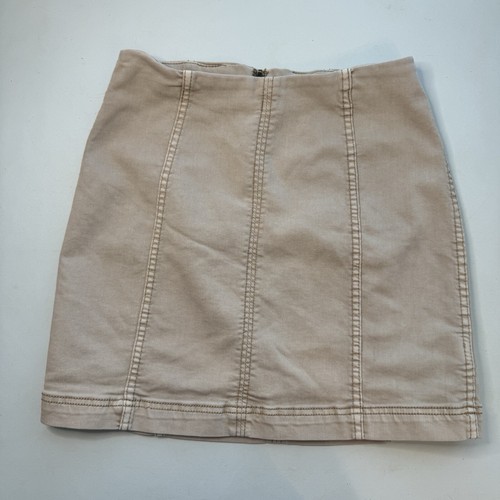 Free People Minirock Gr. 2 hellbraun gestreift Reißverschluss hinten Baumwolle Boho Chic Karriere - Bild 1 von 6