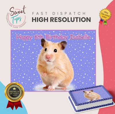 HAMSTER PERSONALISIERT RECHTECKIG ESSBAR GEBURTSTAGSTORTE TOPPER DEKORATION