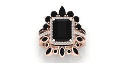Natural Black Onyx Ring Set Women's Engagement Ring Set Triple Gold Ring Set