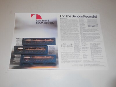 Nakamichi 580M, 582, 581 '81 Cassette Brochure, 2 pgs, Specs, Articles, Info