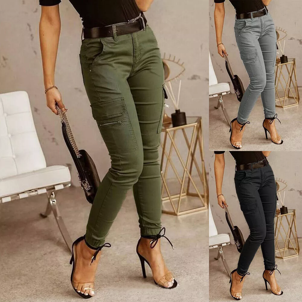 New Ladies Cargo Combat Stretch Casual Trousers Womens Slim Fit Sport  Jogger UK