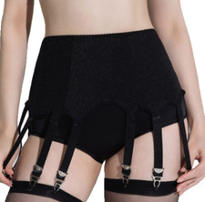 Fashion Classic Silky Satin 12 Straps Garter Belt Metal Clips Underwear