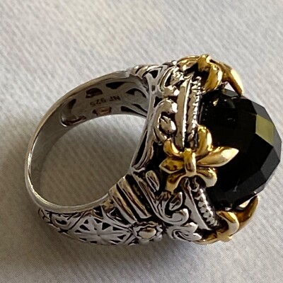 Sterling Silver Black Onyx Fleur De Lis Ring Joya by Judy Crowell Size 7.5