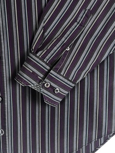 Bugatchi Uomo Men's Large Long Sleeve 100% Cotton Stripe Button Front - 第 3/8 張圖片