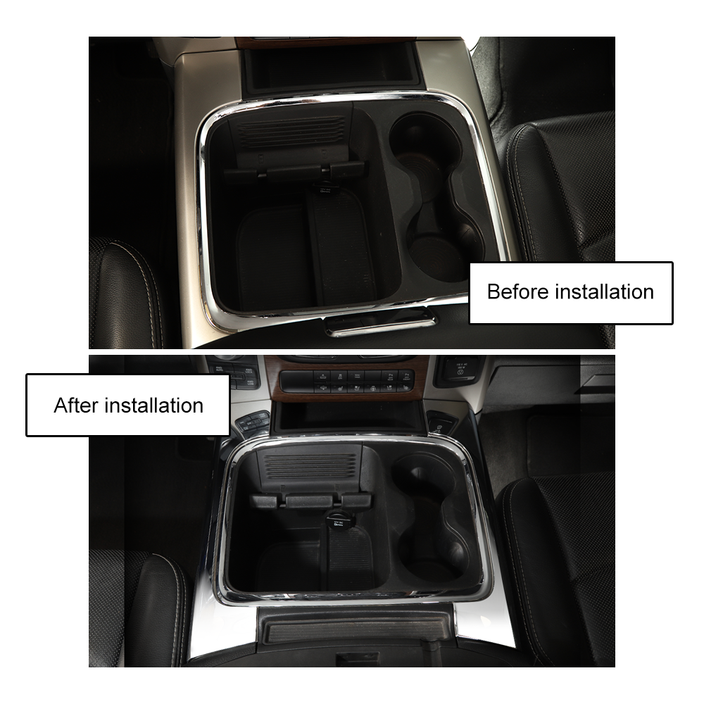 CheroCar Chrome Cup Holder Side Trim Cover For Dodge Ram 1500 2010-2017 – 2-Piece Set