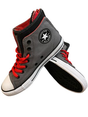 Converse All Star Chuck Taylor Hi Top grau/rot/schwarz Junior Reißverschluss hinten Thunder Kinder