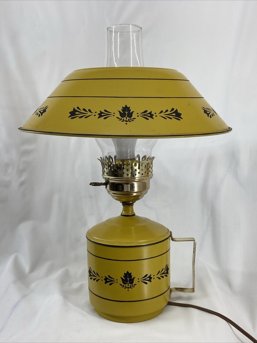 Vintage Tole Toleware 16.5” Metal Mustard Yellow Table Hurricane