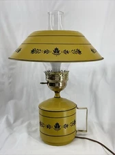 Vintage Tole Toleware 16.5” Metal Mustard Yellow Table Hurricane Lamp Shade
