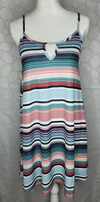 Peach Love California Shift Dress Medium Multicolor Striped Keyhole Front Lined