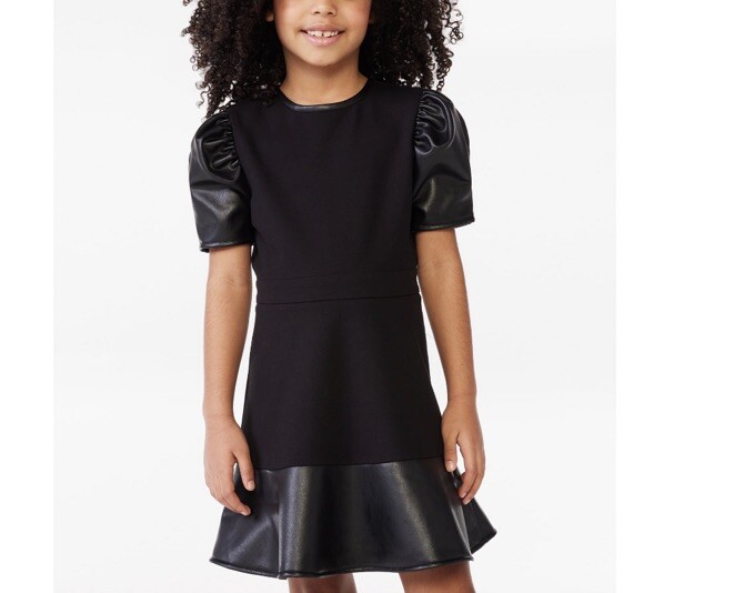 Scoop Girls Black Faux Leather Puff Sleeve Dress Size Medium (7-8) NEW