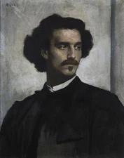Oil painting Anselm Feuerbach - Self-Portrait male portrait in black cloth art