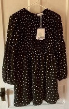 Ganni Mini Dress Black White Polka Dot Size 34/2 NWT