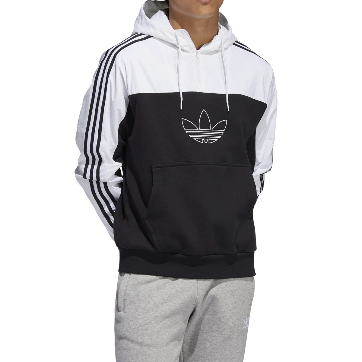 adidas New Men\'s Trefoil Mixed Outline Training Hoodie - Black/White | eBay