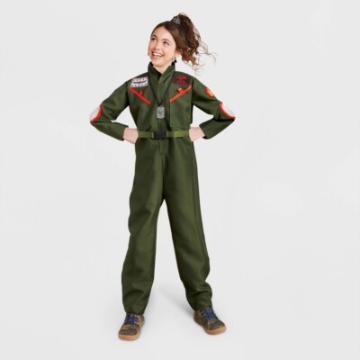 Kids Fighter Pilot Halloween Costume Jumpsuit with Dog Tag 4-7 Small  #1665