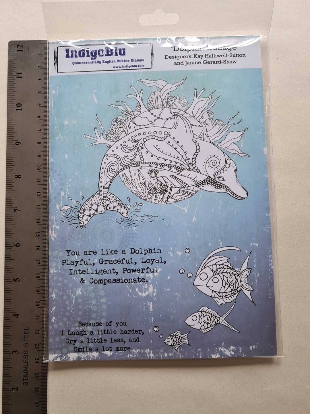 INDIGOBLU RUBBER STAMPS SET A5 ""DOLPHIN COLLAGE"" BNIP *LOOK*