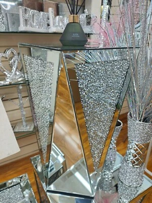 60x40 Mirrored Crushed Diamond Crystal Side End Table Stand Diamond Design Glit