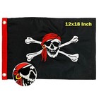 Topflags 12x18 Inch Pirate Flag Embroidered Red Skull Bones Jolly Roger Pirat.