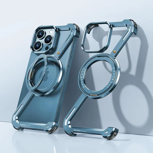 for iPhone 15 14 13 Pro Max Metal Frameless Z Case Aluminum Bumper Kickstand - Imagen 16 de 16