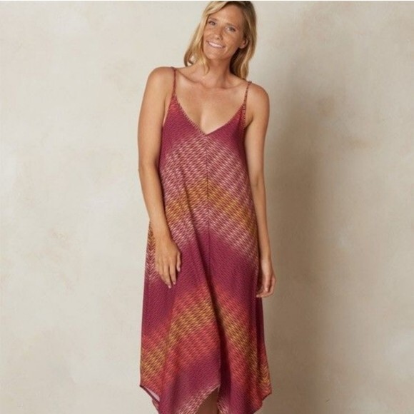 Prana Size Small Angelique Striped Handkerchief Hem Maxi Dress Beach Relaxed Fit