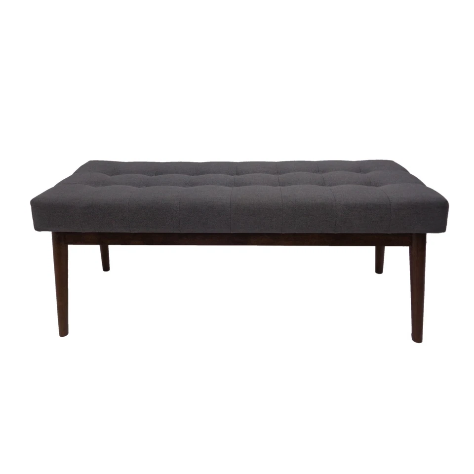 Flora Mid-Century Button Tufted Fabric Ottoman Bench with Tapered Legs - Image 2 of 4