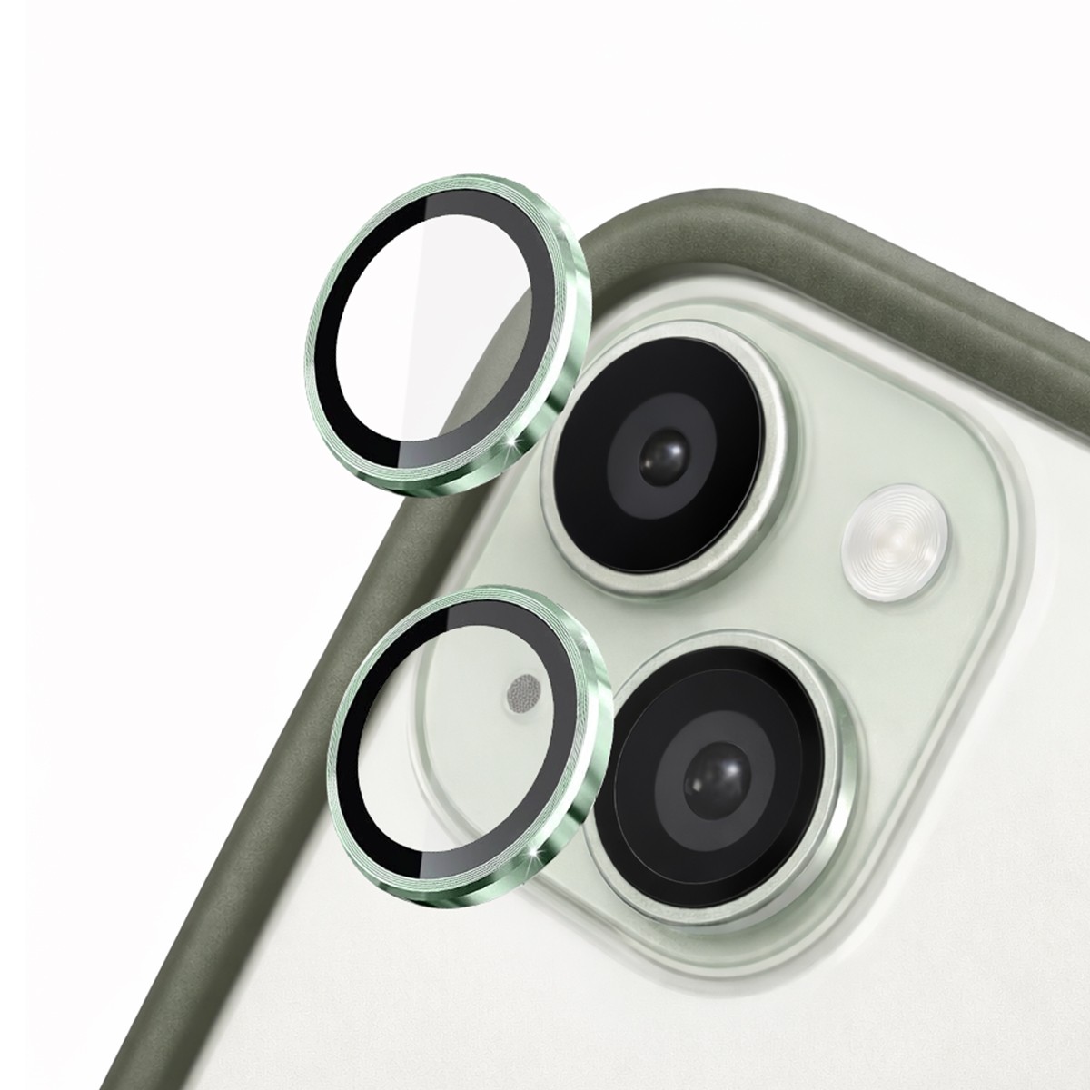 Protection caméra Rhinoshield vert pour iPhone 15 anti-rayures en verre trempé 9H
