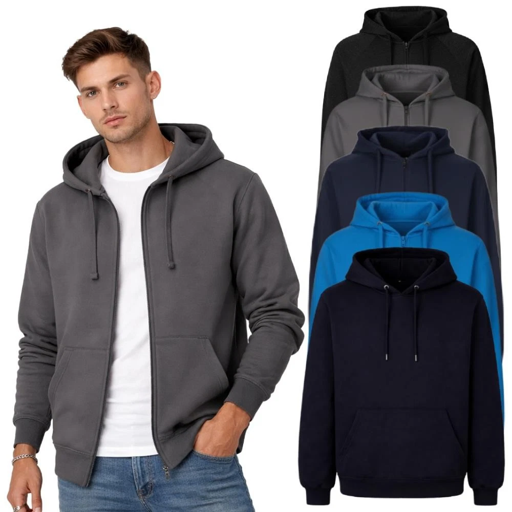 VR2 Mens Plus Size Hoodie Plain Full Zip Fleece Hooded Jacket UK Casual Wear