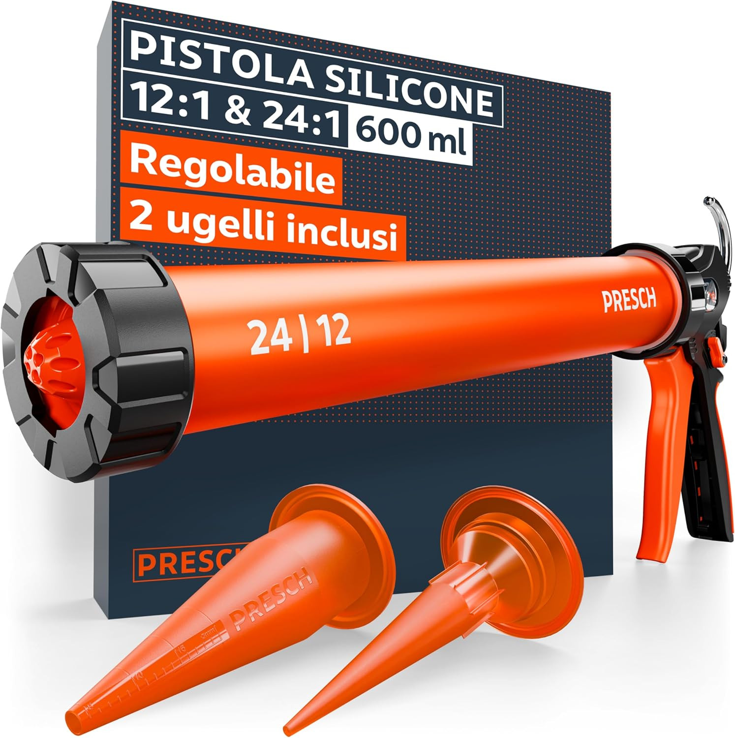 Pistola Silicone 600Ml Con 2 Ugelli – Rapporto 24:1 & 12:1 per Sigillanti E Ades
