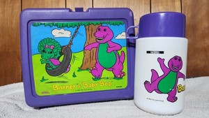 Barney & Baby Bop Thermos Plastic Lunchbox - Vintage 1992 Nice Condition