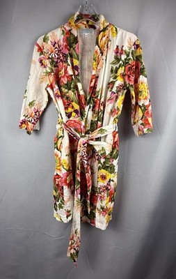 Sandy Waters Floral Robe Wrap Dress XS S Bright Boho Tie Waist Cover Up
