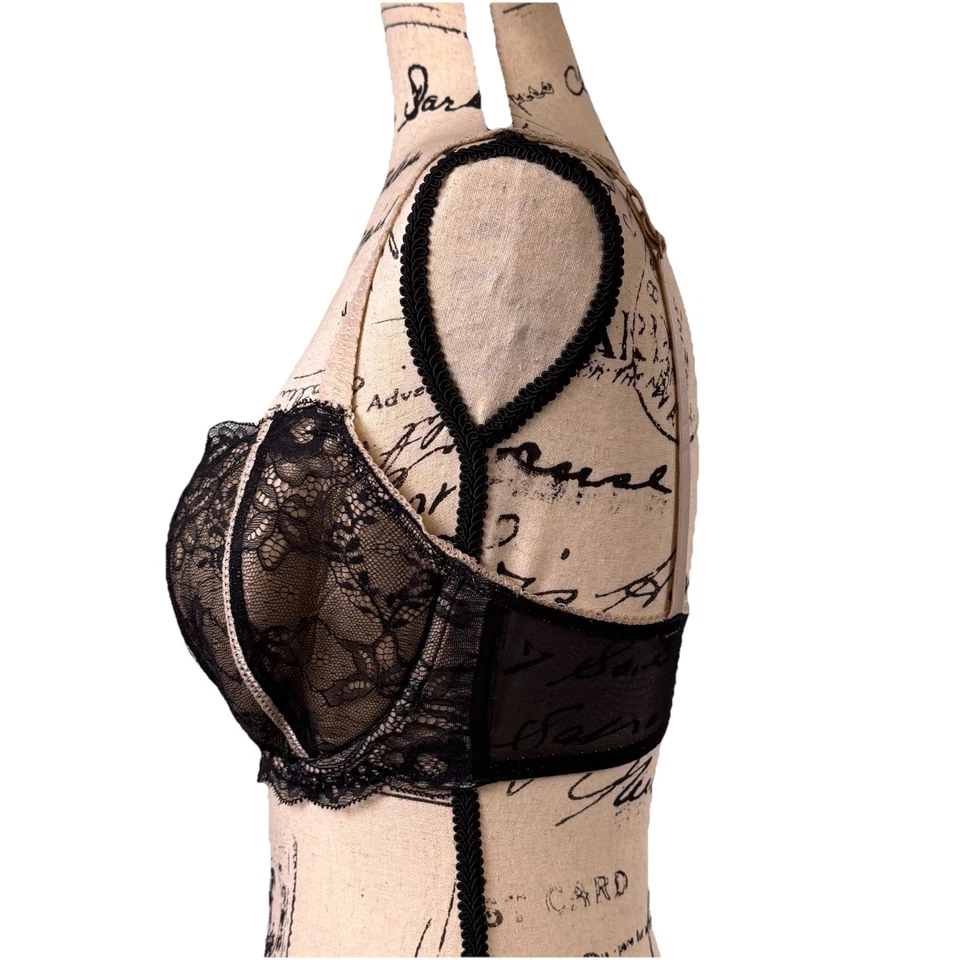 Sujetador Apt 9 Negro Transparente Encaje Sobre Desnudo Escote Abierto Cobertura Completa 34DDD Coqueta Foto 4 de 4