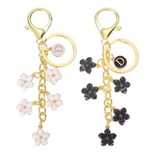2 Pcs Initial Letter Keychain for Women, Cute Alphabet D Keyring, White/Black