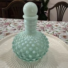 Fenton Blue Opalescent Glass Hobnail Perfume Bottle with Stopper Vintage