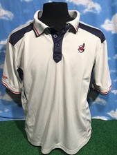 Cleveland Indians Polo shirt T-Shirt MLB Rare Stitches Large L Gray VTG c29