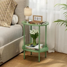 Small Round Side Table Bedside Table with Storage Modern Nightstand Green