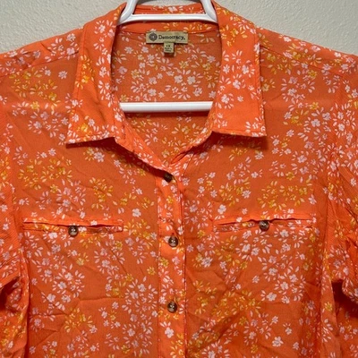 Democracy Blouse Womens 1X Orange Floral Short Sleeve Ruffle - Image 1 of 4
