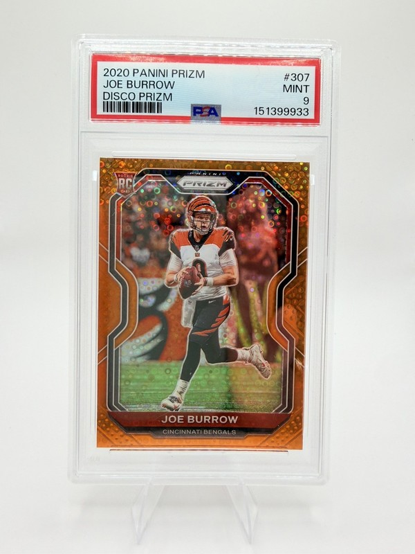 2020 Panini Prizm #307 Joe Burrow Orange Disco Prizm RC Rookie PSA 9