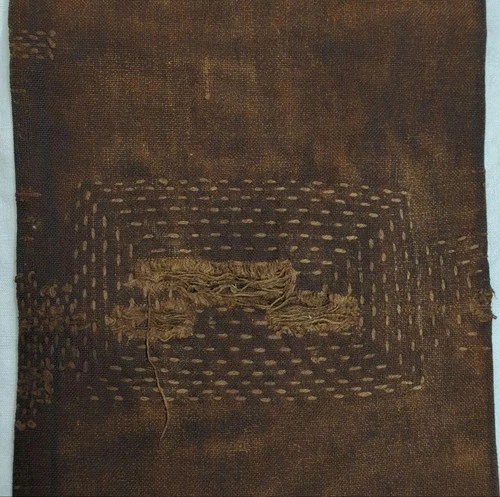 Persimmon Dyed Sake Bag Vintage Japanese BORO Fabric Patchwork Repair Stitched