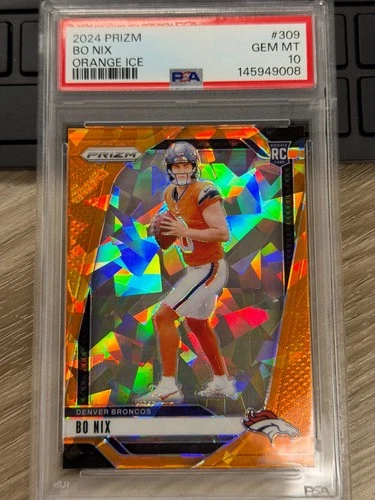 2024 Panini Prizm - Rookie Bo Nix #309 Orange Ice Prizm (RC) Color Match PSA 10