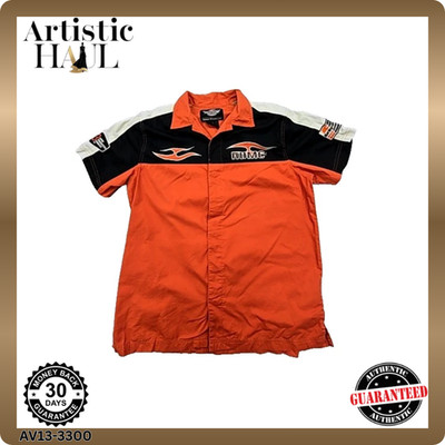 Harley-Davidson Men's Orange Black Racing Button Up Shirt Sz M Short Sleeve Lo