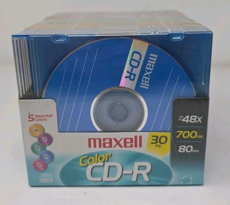 MAXELL 700MB 30pk Color CD-R 80 Min Individual Cases 648230 NEW - Image 2 of 4